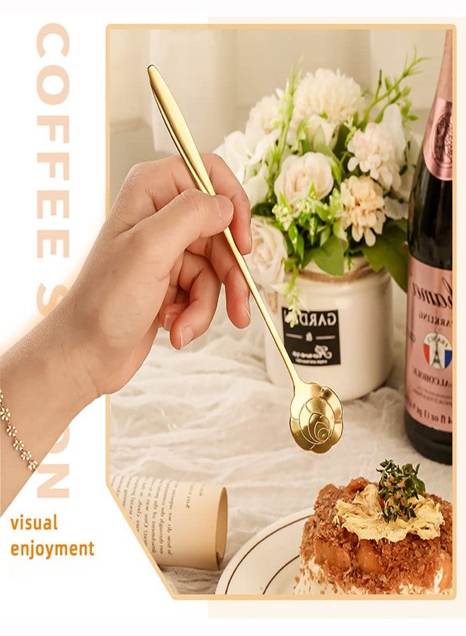 Fapiwen Golden Spoons, Coffee Spoon, Flower Teaspoons, Desserts Spoons, Stainless Steel Reusable Tea Scoops, Spoon Set for Kitchen, Dessert House, Cafe Or Bar (Set of 4 PCS Gold),18 centimeter - Image 4